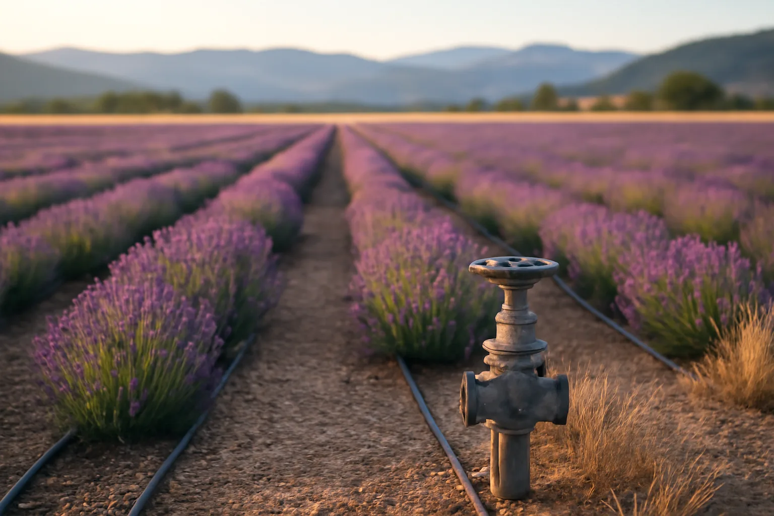 Blooming lavender rows on a dry Colorado foothill farm